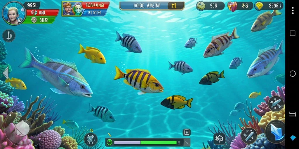 Screenshot gameplay menampilkan aksi seru dalam Tembak Ikan.