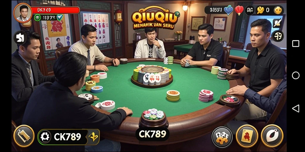 Screenshot gameplay CK789 yang menggambarkan suasana QiuQiu yang mendebarkan.