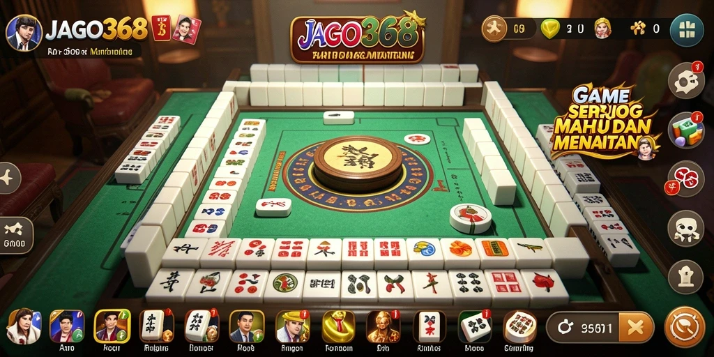 Tampilan gameplay menawan di JAGO368 dengan ubin Mahjong yang berwarna-warni.