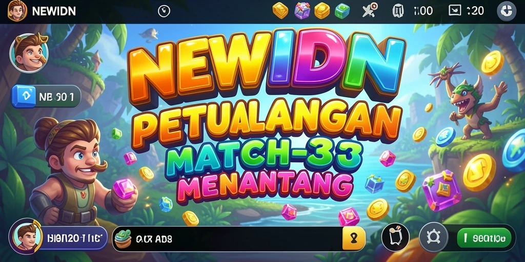 Tangkapan layar gameplay seru di NEWIDN, menunjukan aksi Match-3 yang mengasyikan.