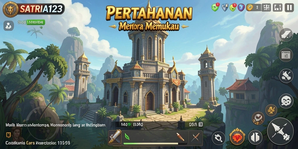 Tampilan menarik dari gameplay SATRIA123 dengan strategi pertahanan menara.